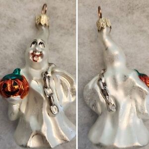 Christopher Radko Shake, Rattle & Roll Ghost w/ Pumpkin Glass Halloween Ornament